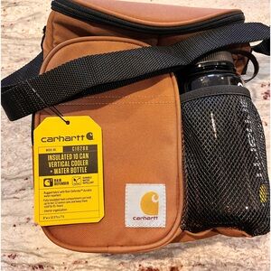 Brand new with tag, Carhartt insulated 10 can vertical cooler + water bottle